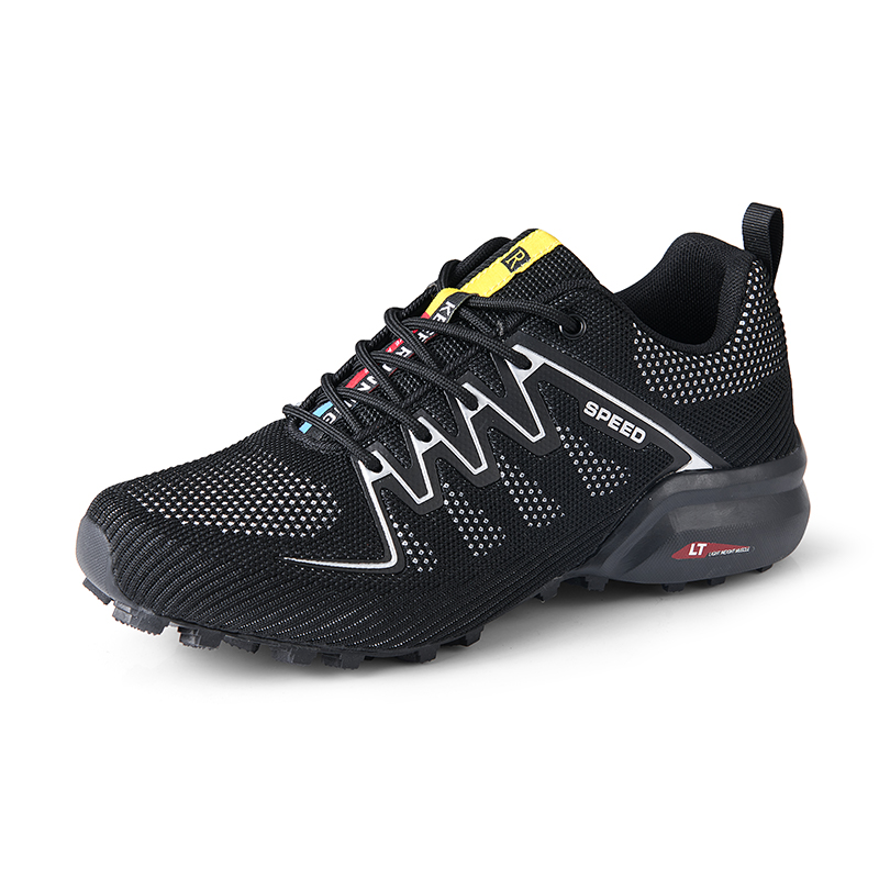 Knit Fabric Lace Up Sneakers - MTB-Radschuhe, Herren-Motorradschuhe, gestrickte, atmungsaktive Fahrradschuhe, Outdoor-Wanderschuhe,