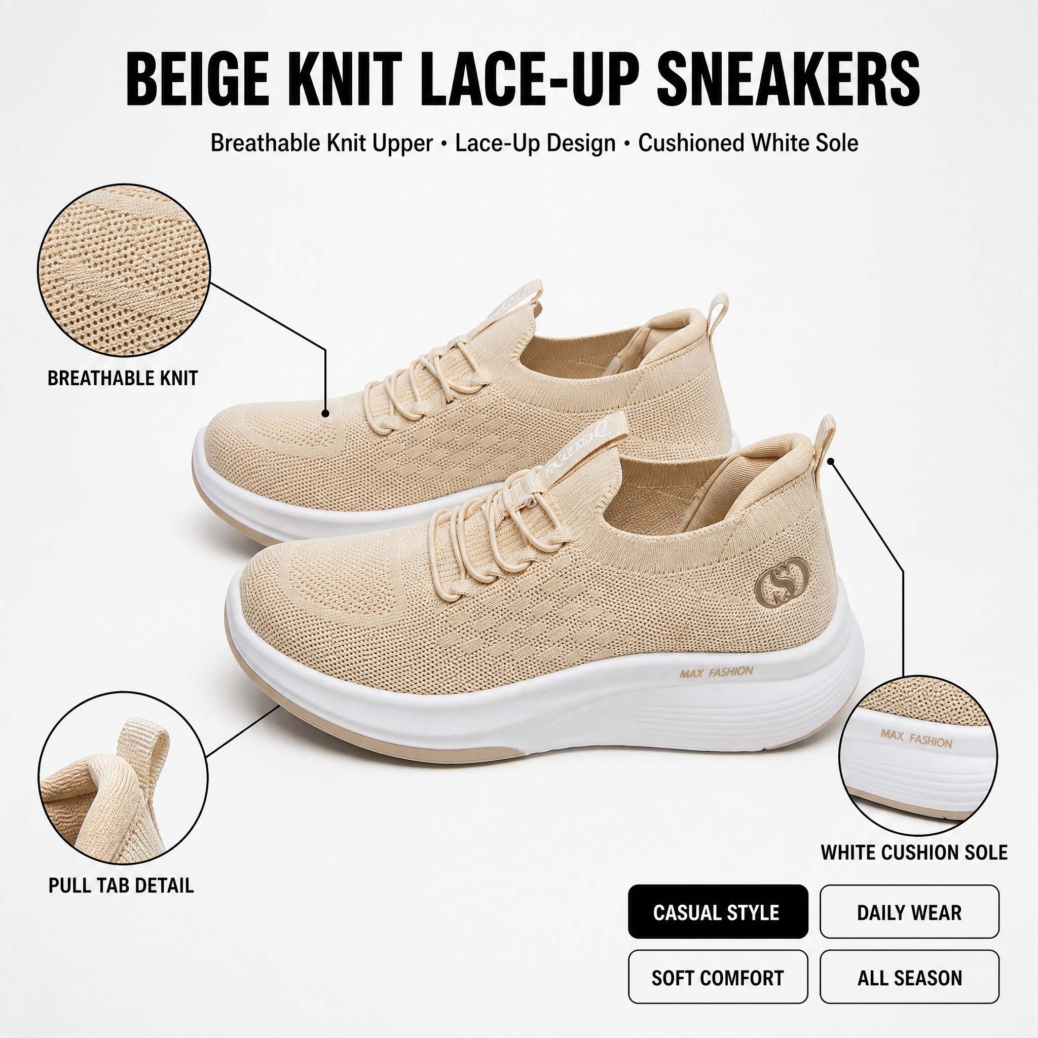 Knit Fabric Lace Up Sneakers - Damen-Strick-Plateau-Wanderschuhe, atmungsaktive Strick-Slipper-Sneaker, leichte Freizeitschuhe mit