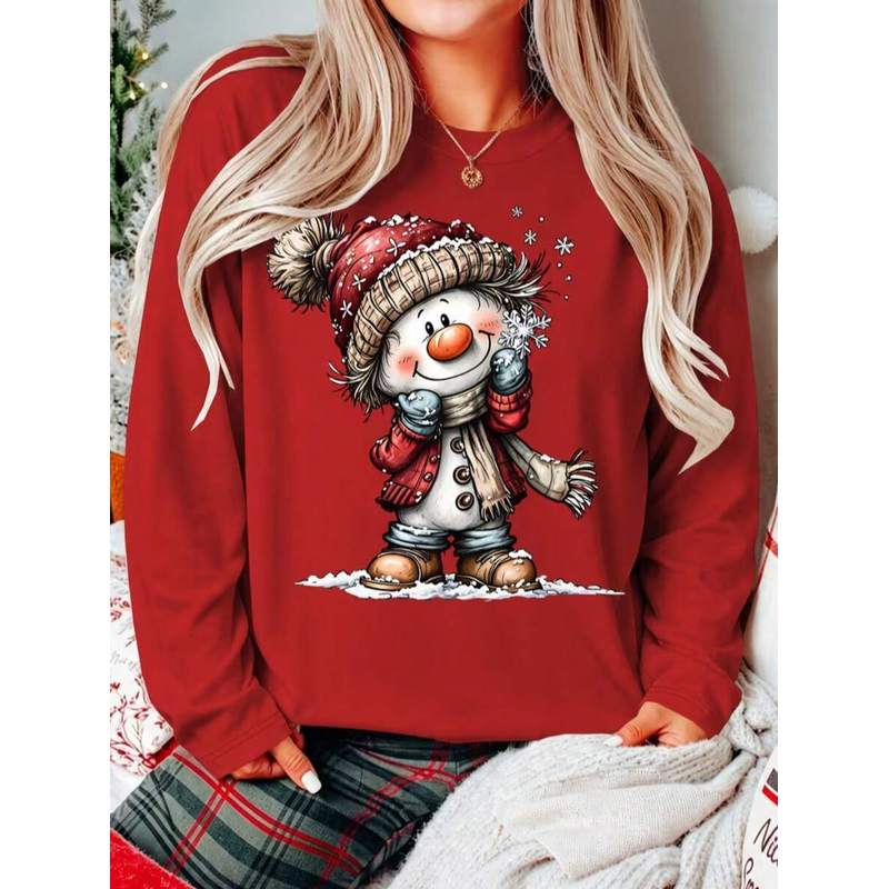 Boots - Niedliches Winter-Schneemann-Pom-Pom-Beanie-Schal-Set für Damen, Schneeflocken-Print, Rundhalsausschnitt,