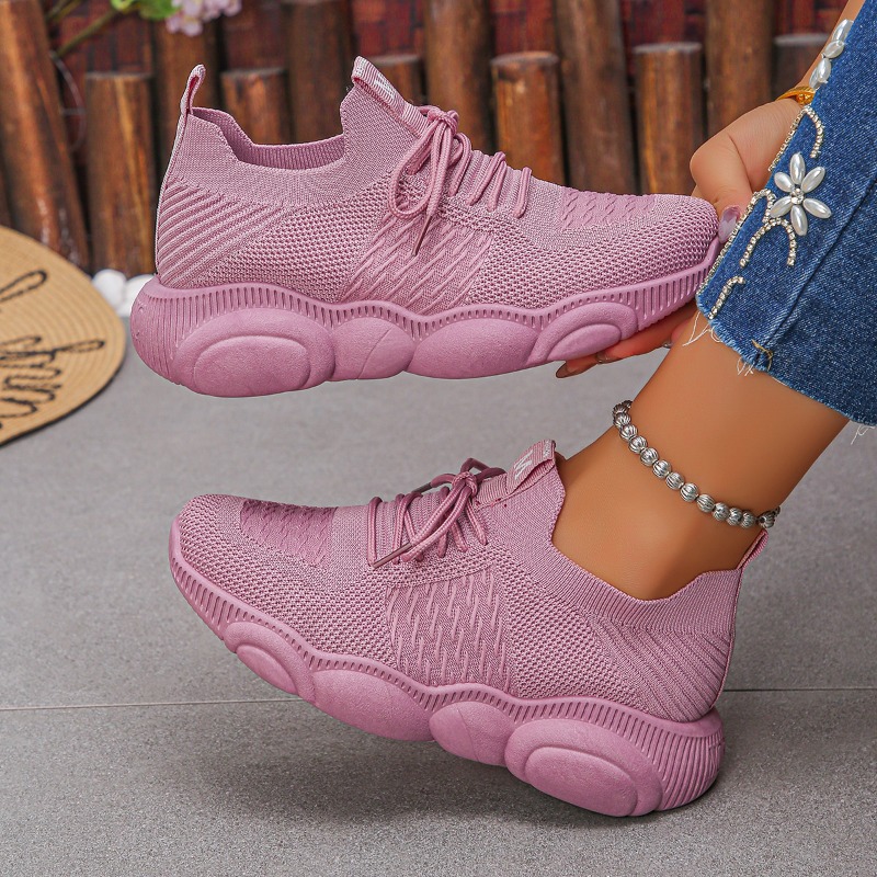 Knit Fabric Lace Up Sneakers - Damen-Sneaker Neue Trendige Einfarbige Gestrickte Rutschfeste