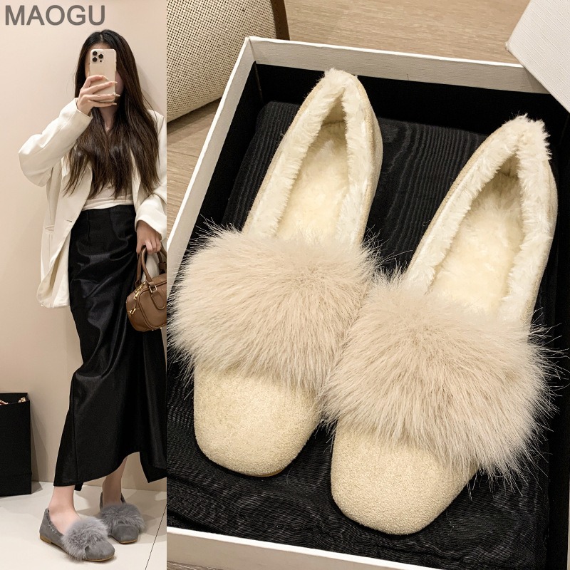 Heels - Flache Plüsch-Schuhe für Damen, 2025, Herbst-Winter,