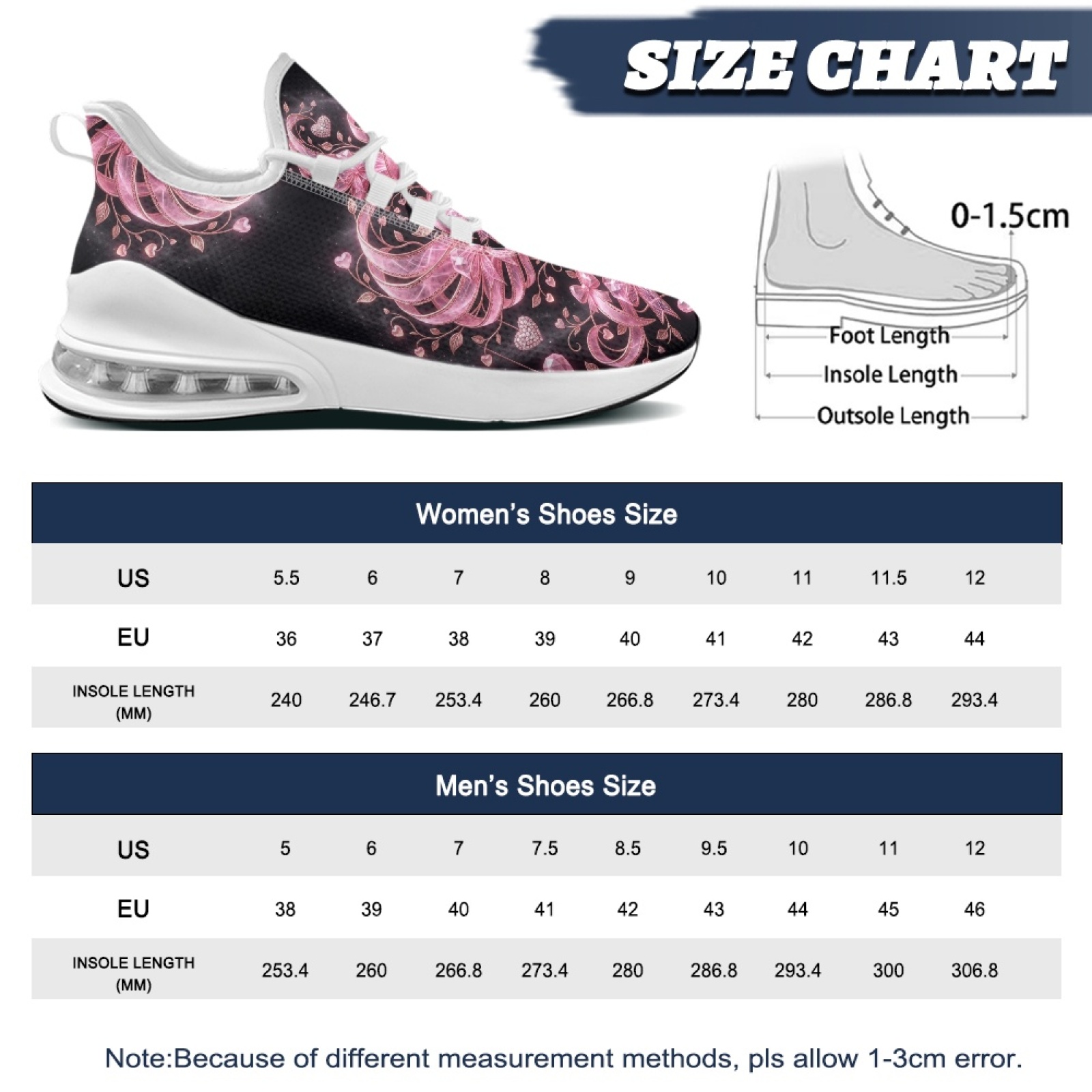 PENSTROLL Rosa Herz-Blumenmust – Breathable Mesh Athletic Shoes Bewertung und Preis